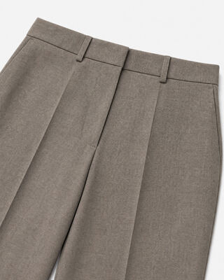 Wide-leg beige wool suit pants
