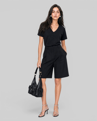 Black cotton V-neck T-shirt