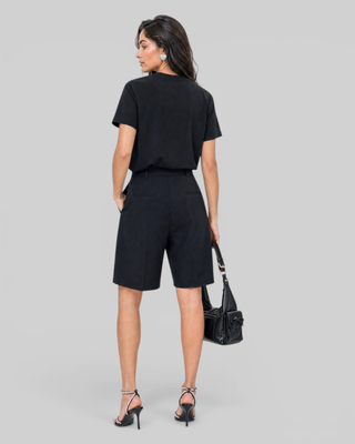 Black cotton V-neck T-shirt