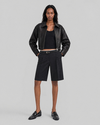 Black leather zip-up jacket