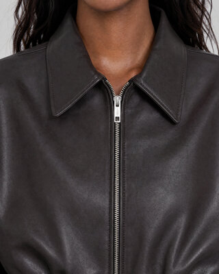 Black leather zip-up jacket