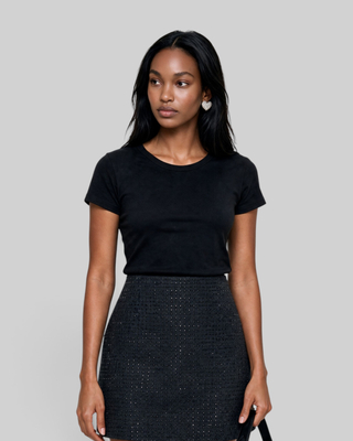 Fitted black cotton crew-neck T-shirt