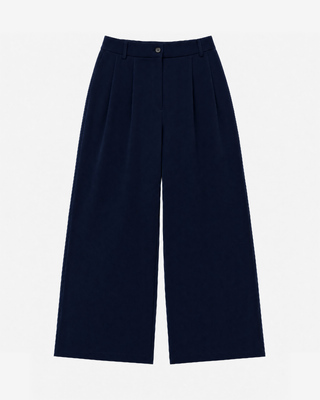 Wide-leg tailored pants in navy wool blend