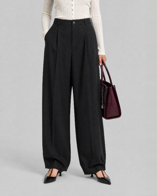 Wide-leg black wool-blend tailored pants