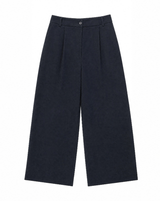 Wide-leg black wool-blend tailored pants