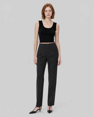 Straight-leg black wool-blend suit pants