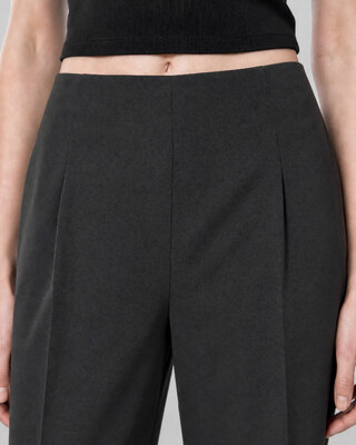 Straight-leg black wool-blend suit pants