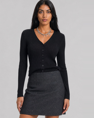 Black wool-blend top