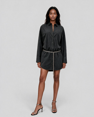 Short black cotton shirt dress