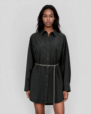 Short black cotton shirt dress