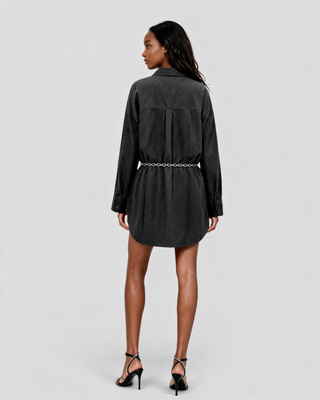 Short black cotton shirt dress