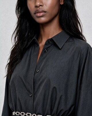 Short black cotton shirt dress