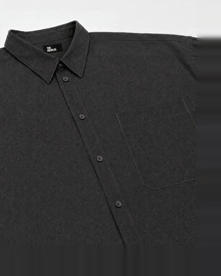 Short black cotton shirt dress