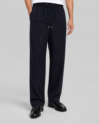 Straight-leg navy wool pants