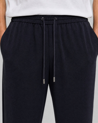Straight-leg navy wool pants