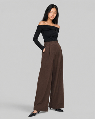 Wide-leg brown wool suit pants