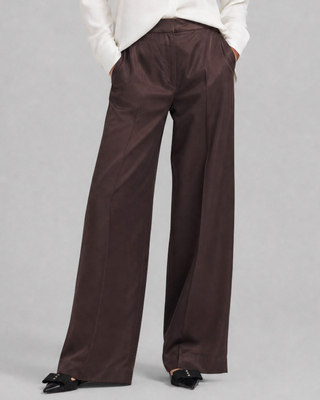 Wide-leg brown satin pants