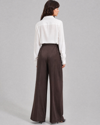 Wide-leg brown satin pants