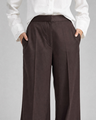 Wide-leg brown satin pants