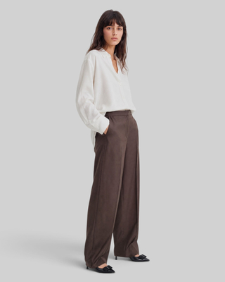 Wide-leg brown satin pants