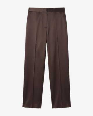 Wide-leg brown satin pants