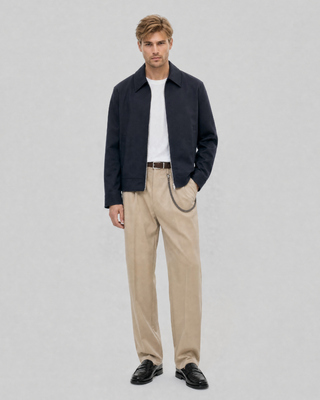 Navy Straight-Fit Zipper Jacket