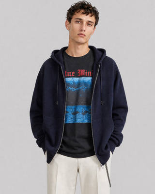 Navy Merino Wool Hooded Cardigan