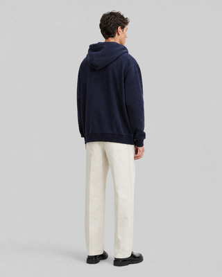 Navy Merino Wool Hooded Cardigan