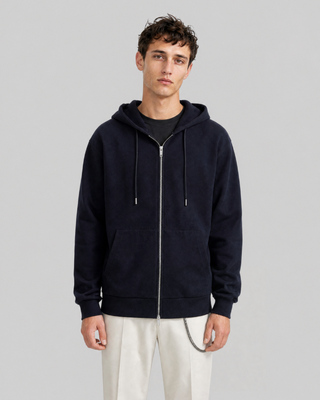 Navy Merino Wool Hooded Cardigan