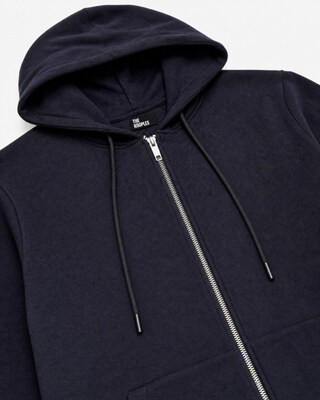 Navy Merino Wool Hooded Cardigan