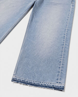 Light blue straight-leg jeans with raw-edge hems