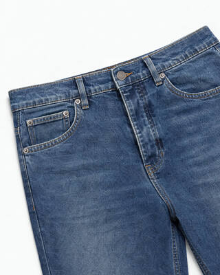 Medium-blue faded slim-fit jeans