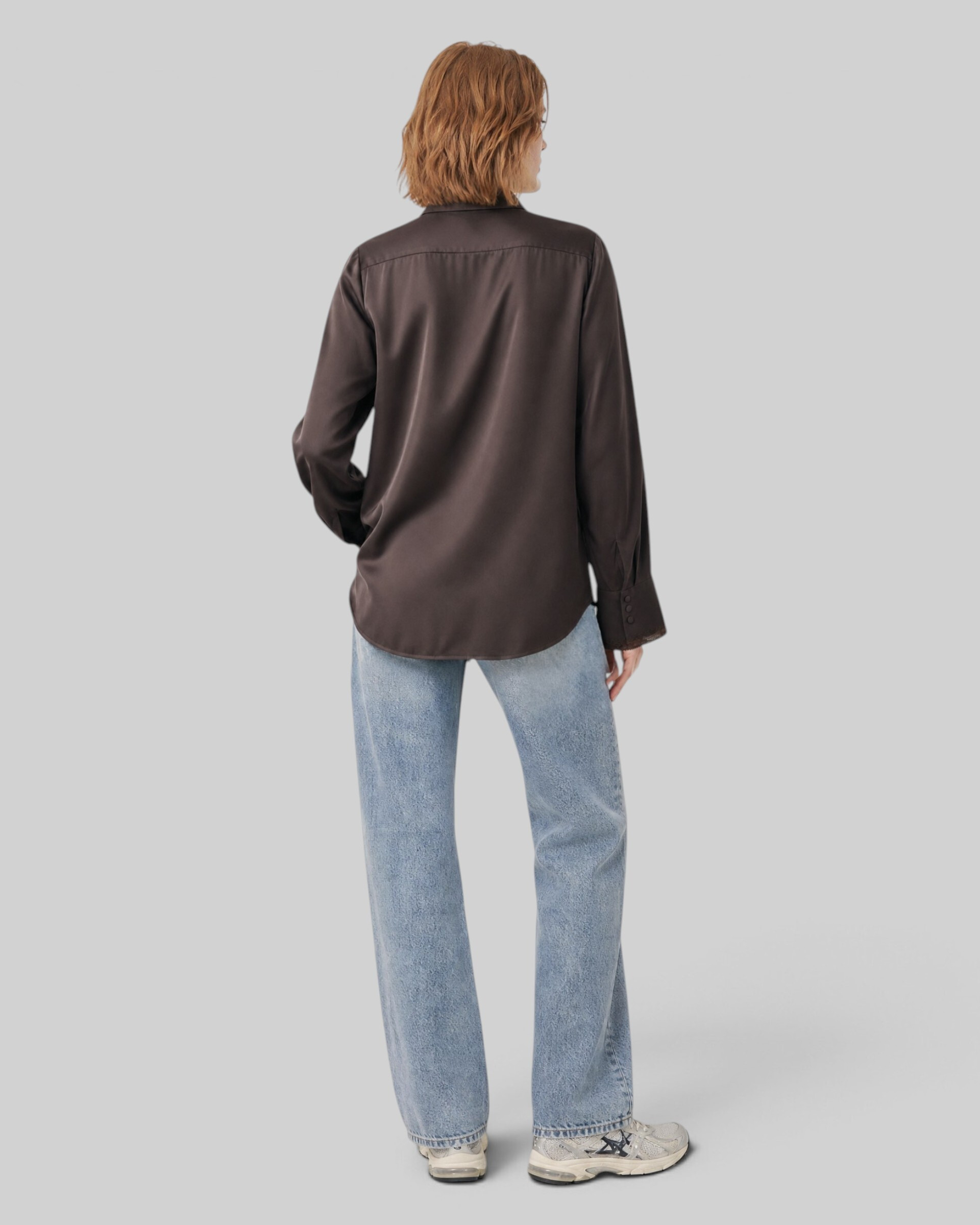 Silk blouse with brown lace