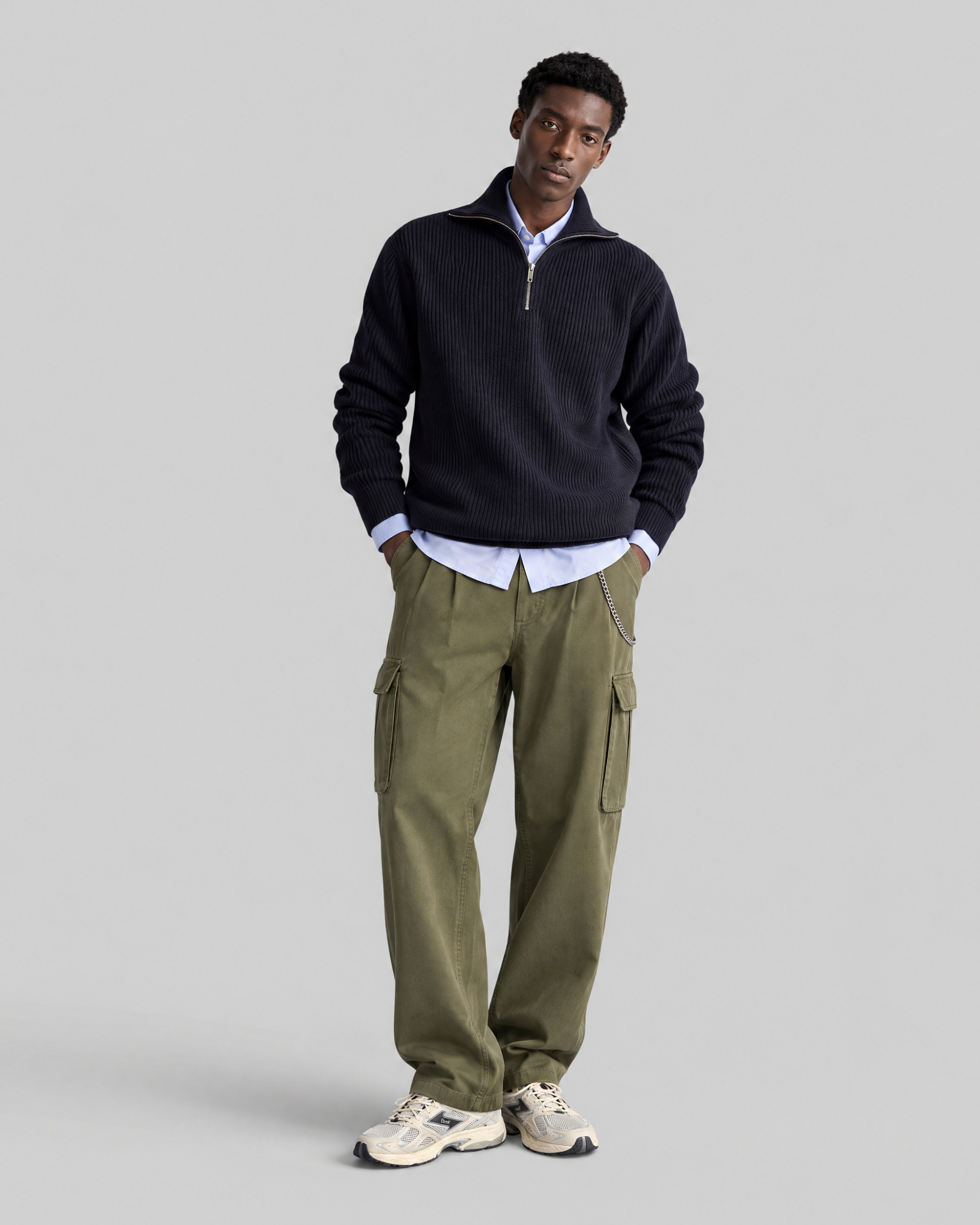 Navy Wool Trucker-Style Sweater