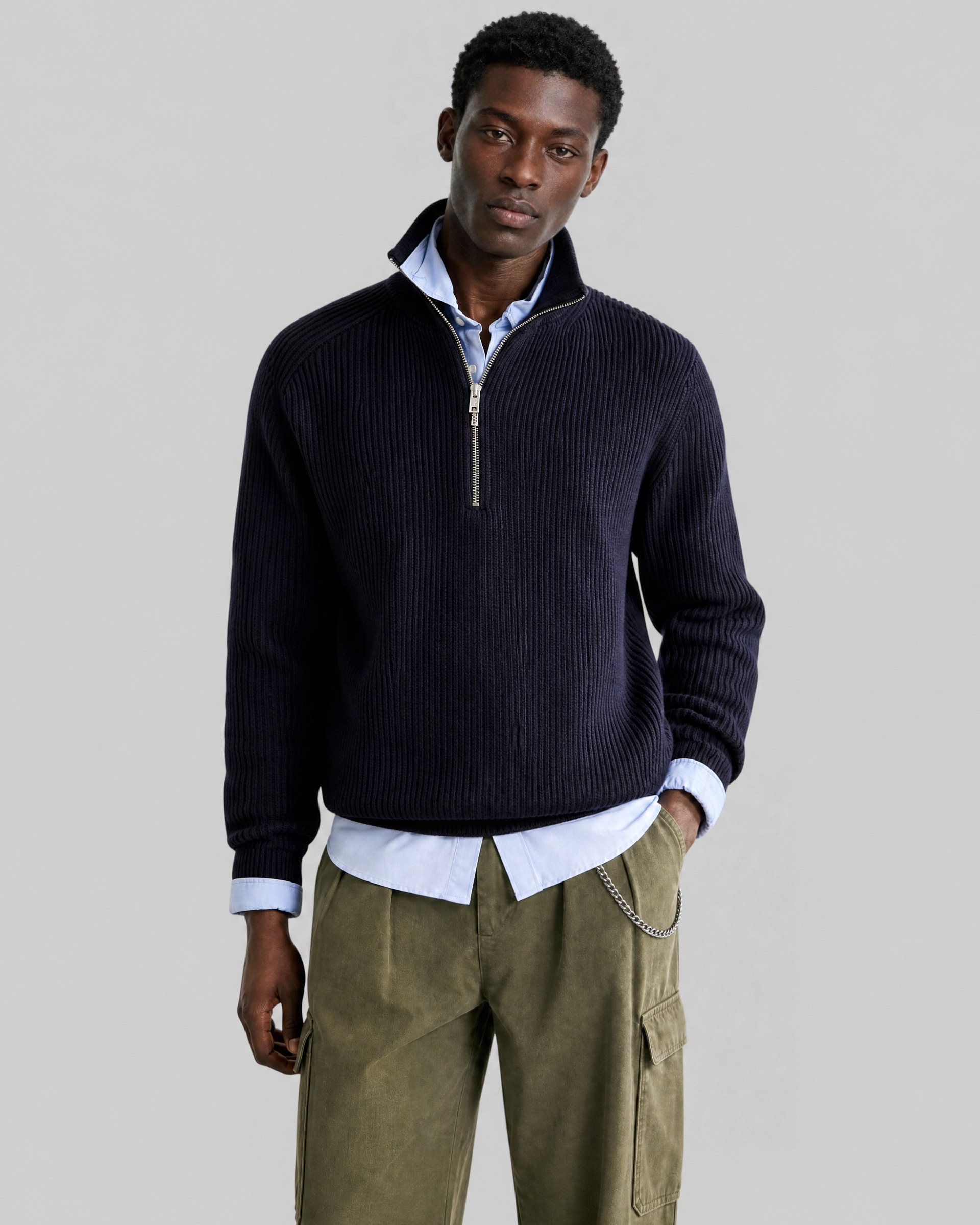 Navy Wool Trucker-Style Sweater