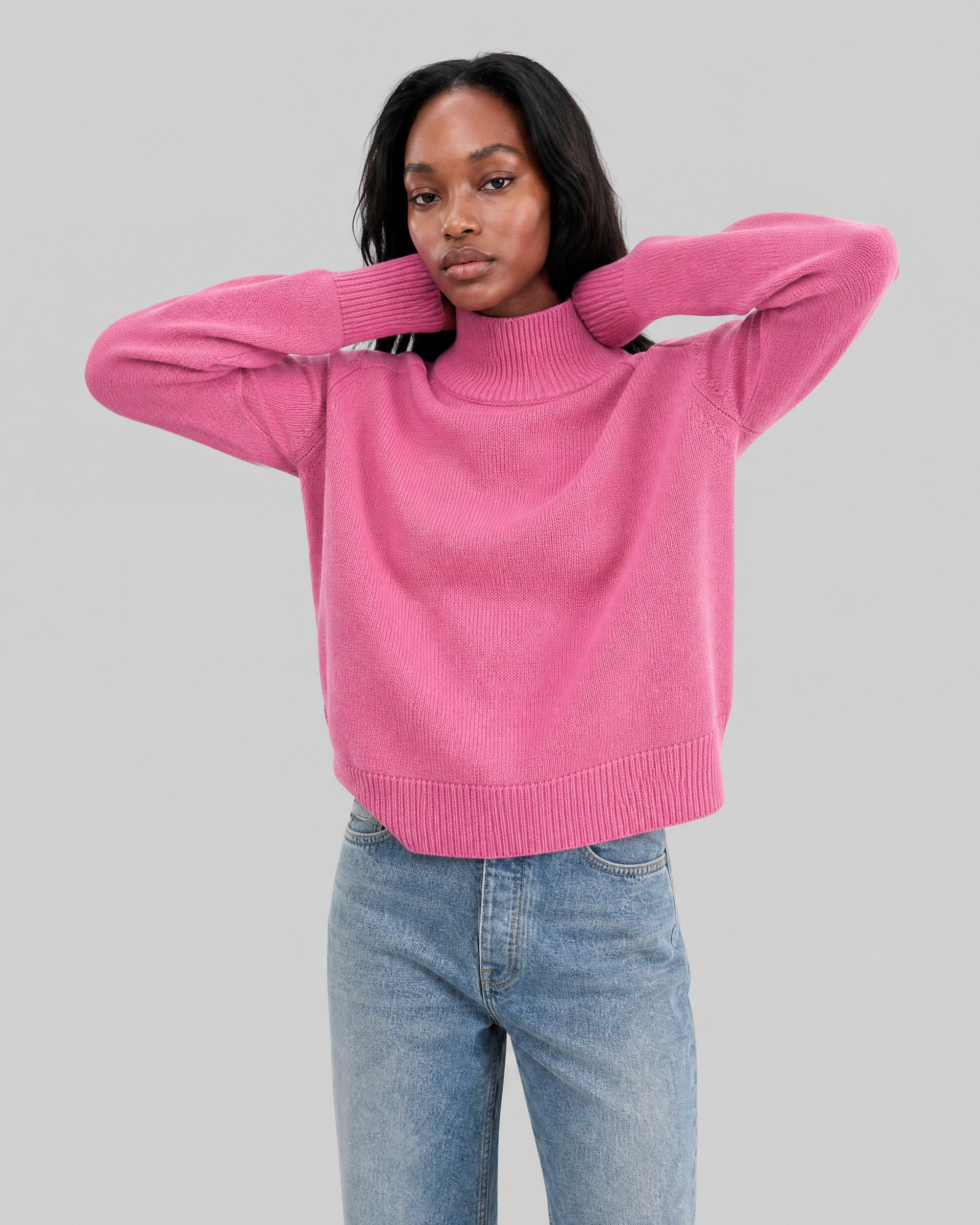 Pink Merino Wool High-Neck Sweater