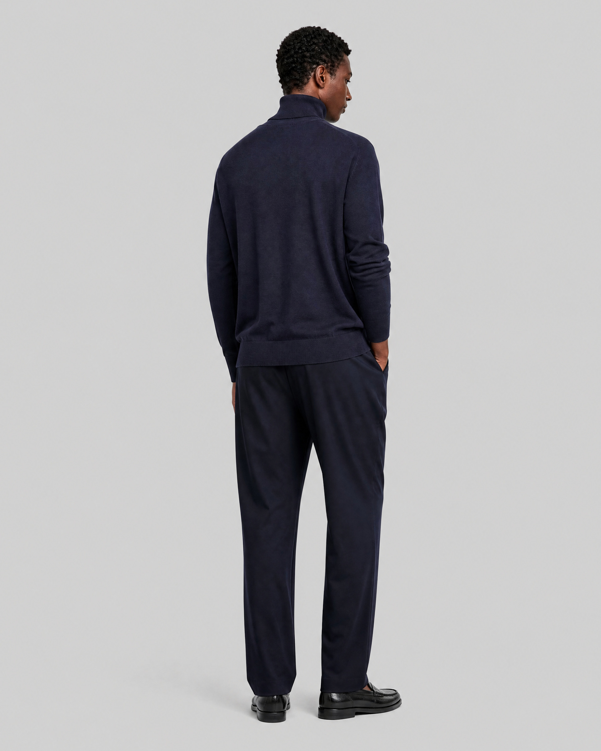 Navy Merino Wool Turtleneck Sweater
