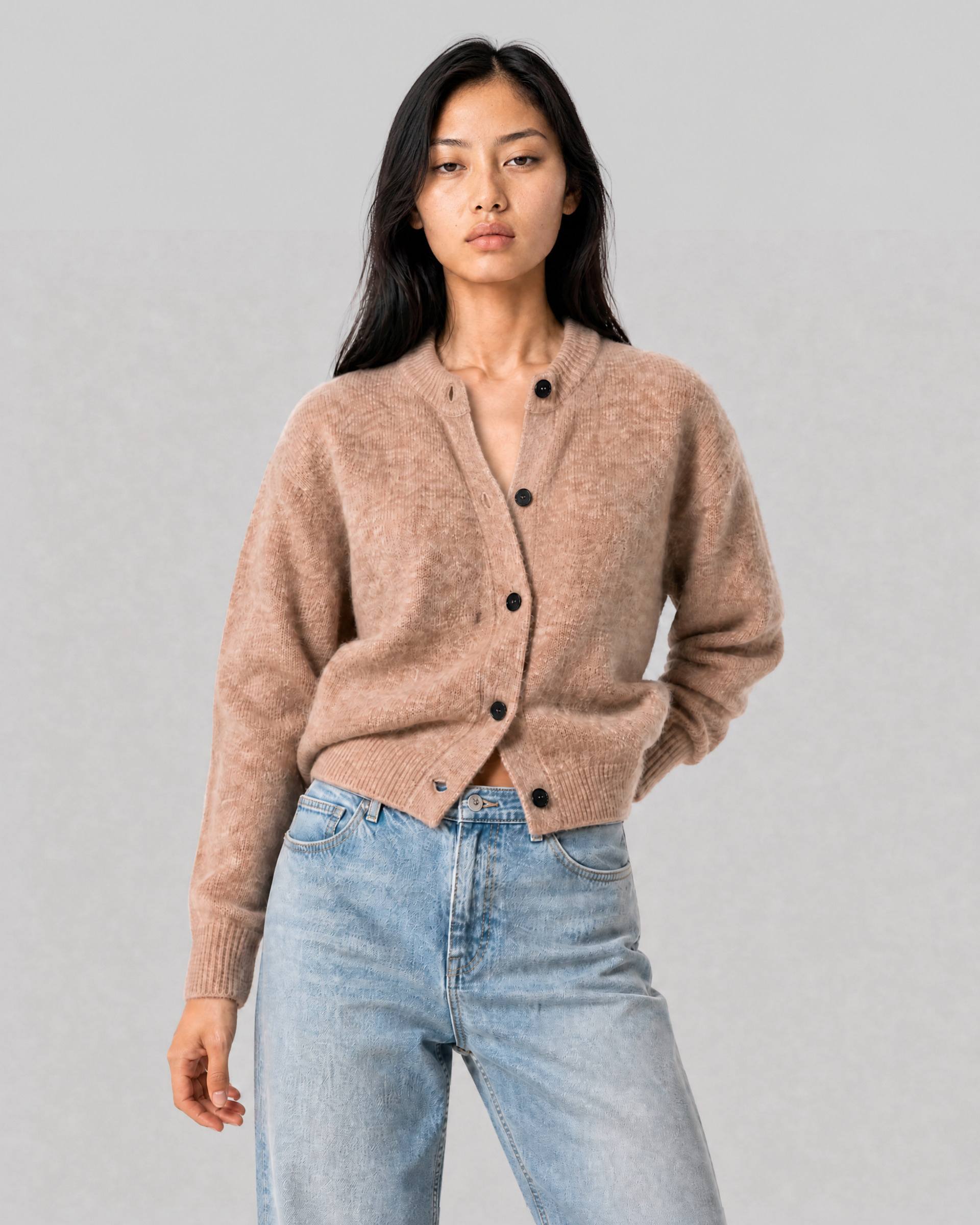 Beige Mohair-Blend Cardigan