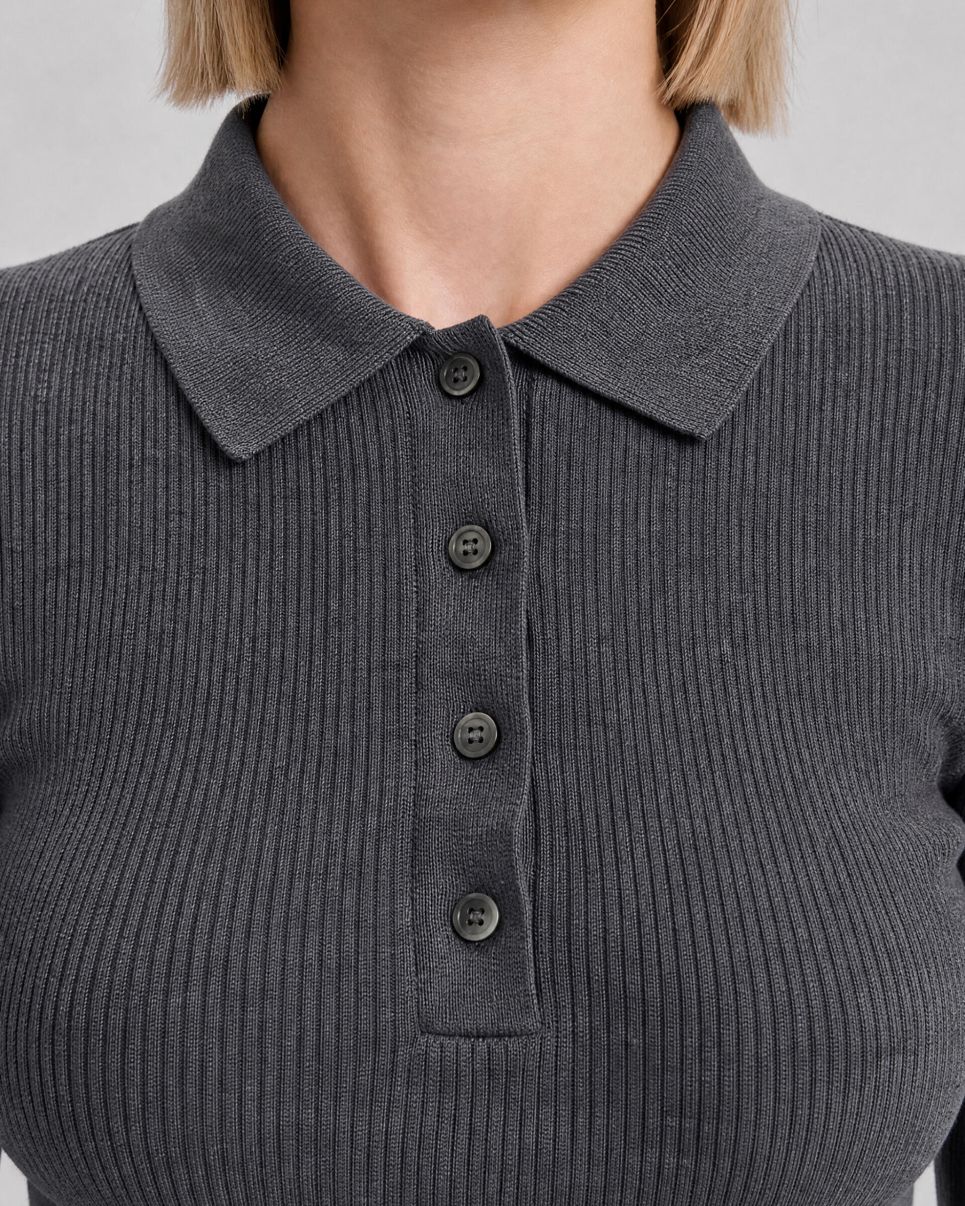 Gray Merino Wool Polo-Neck Sweater