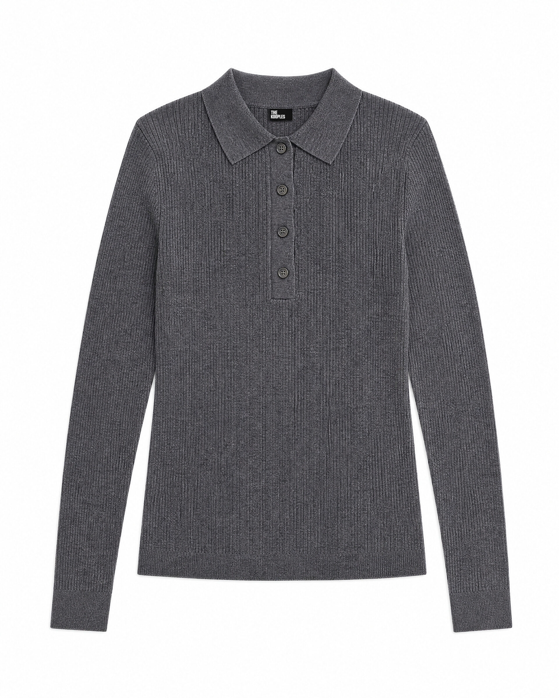 Gray Merino Wool Polo-Neck Sweater