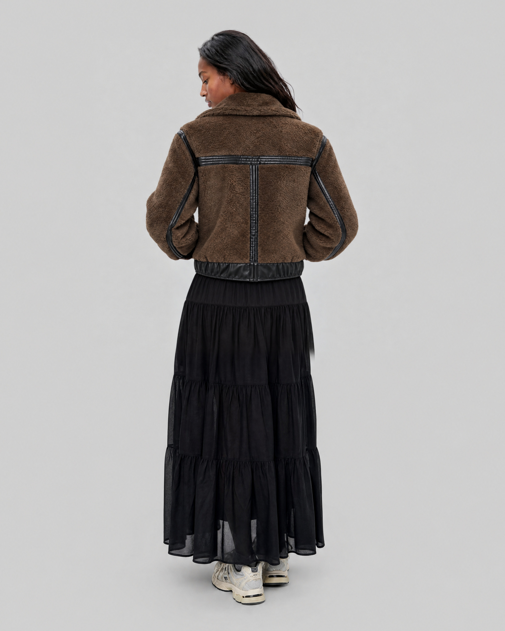 Reversible faux fur jacket in khaki and black