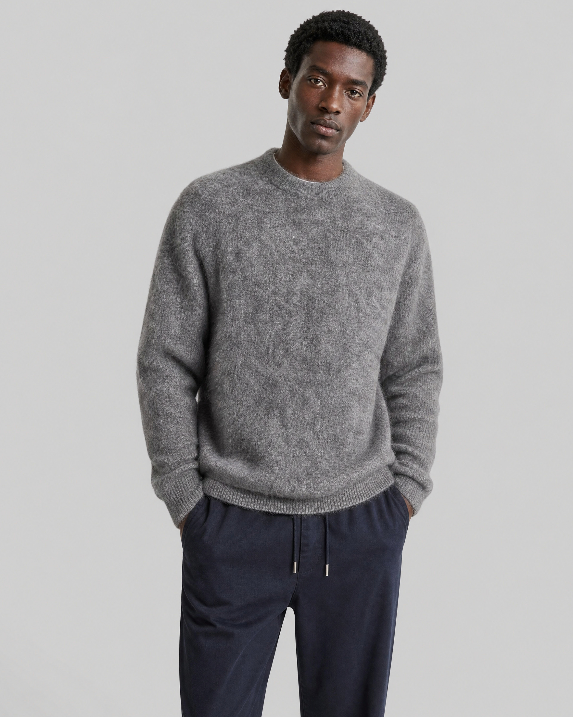 Gray mohair crew-neck sweater