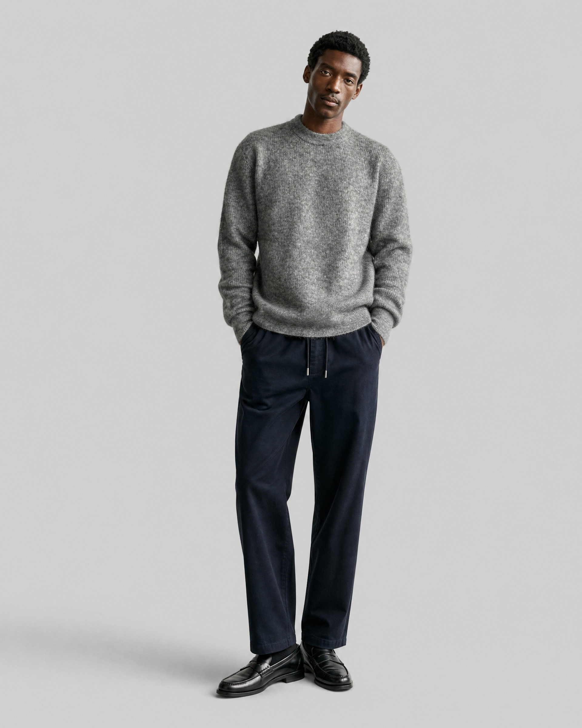 Gray mohair crew-neck sweater
