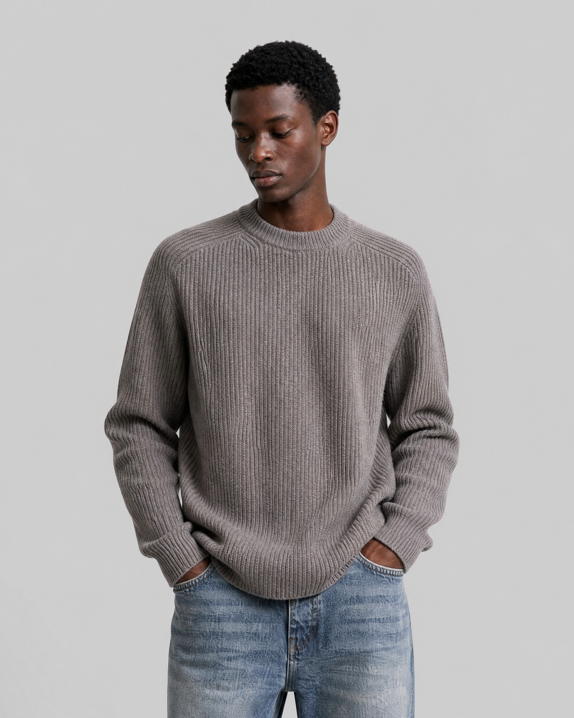 Brown wool crewneck sweater