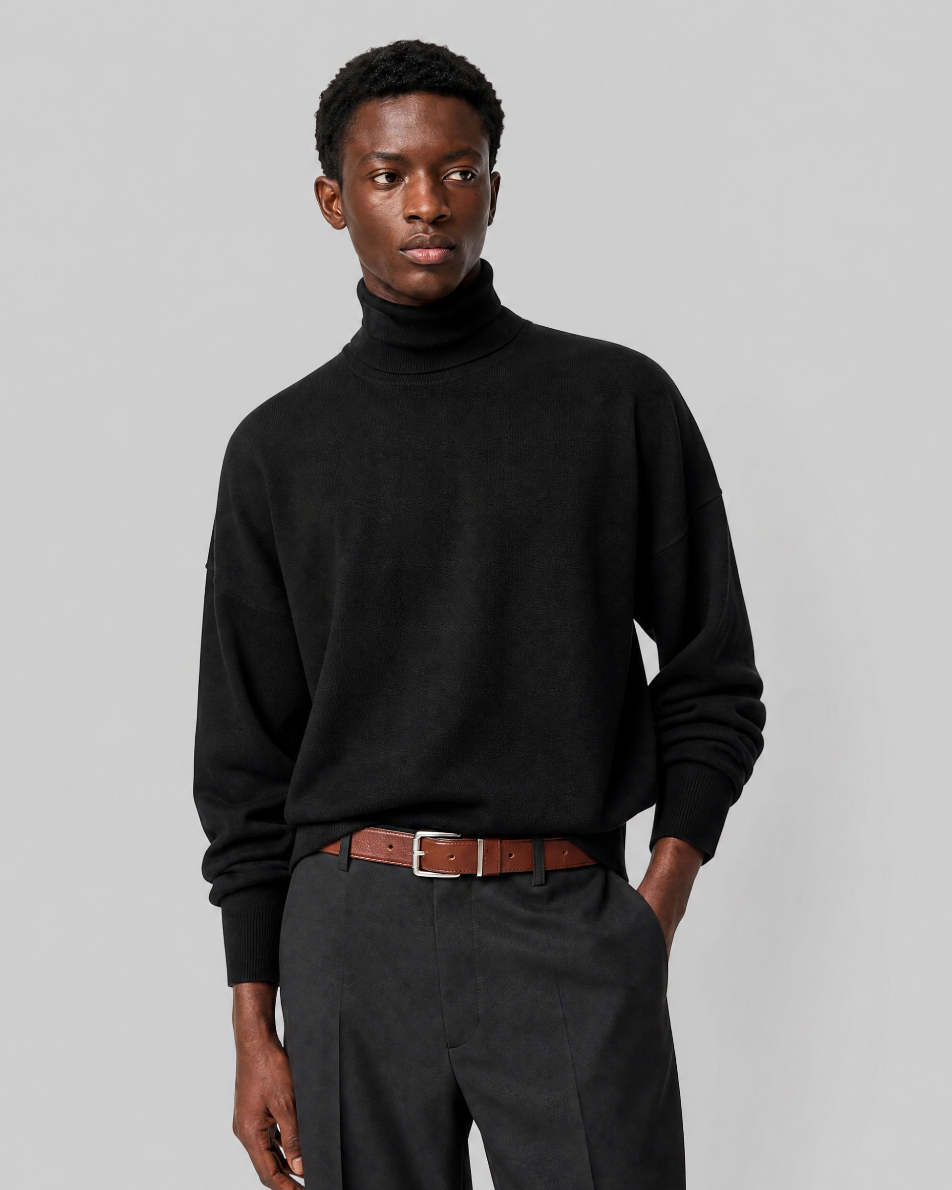 Black Merino Wool Turtleneck Sweater