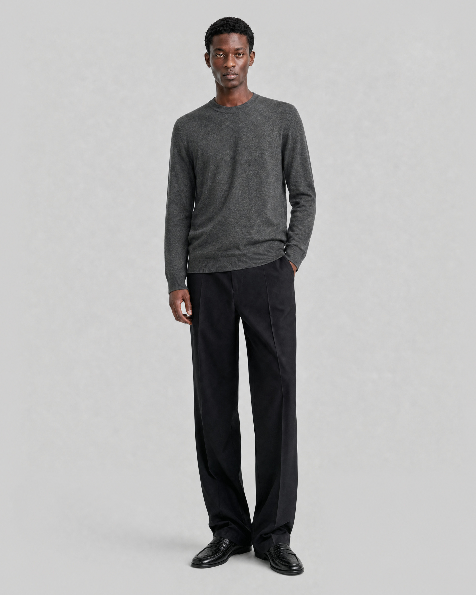 Gray Merino Wool Crew-Neck Sweater
