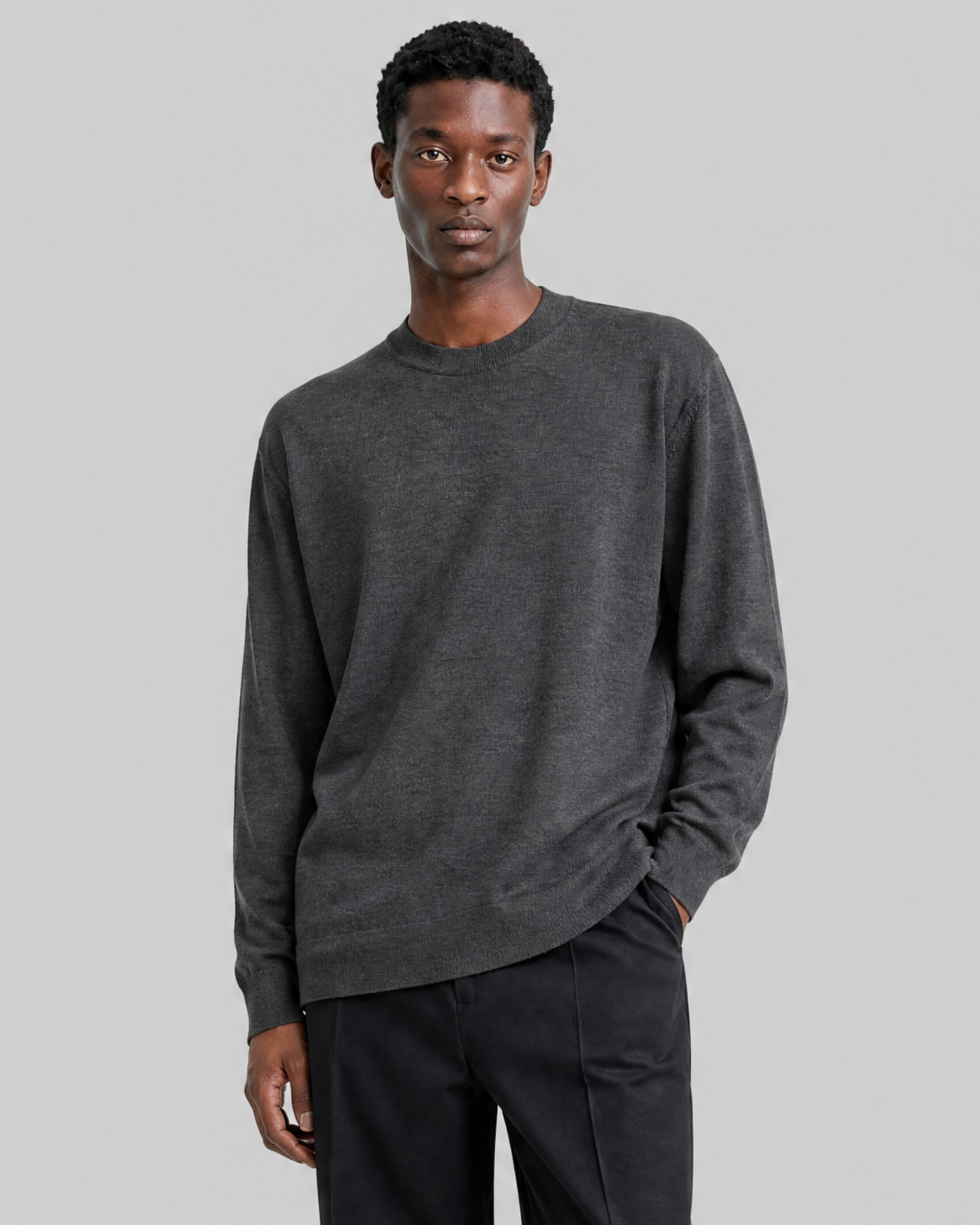 Gray Merino Wool Crew-Neck Sweater