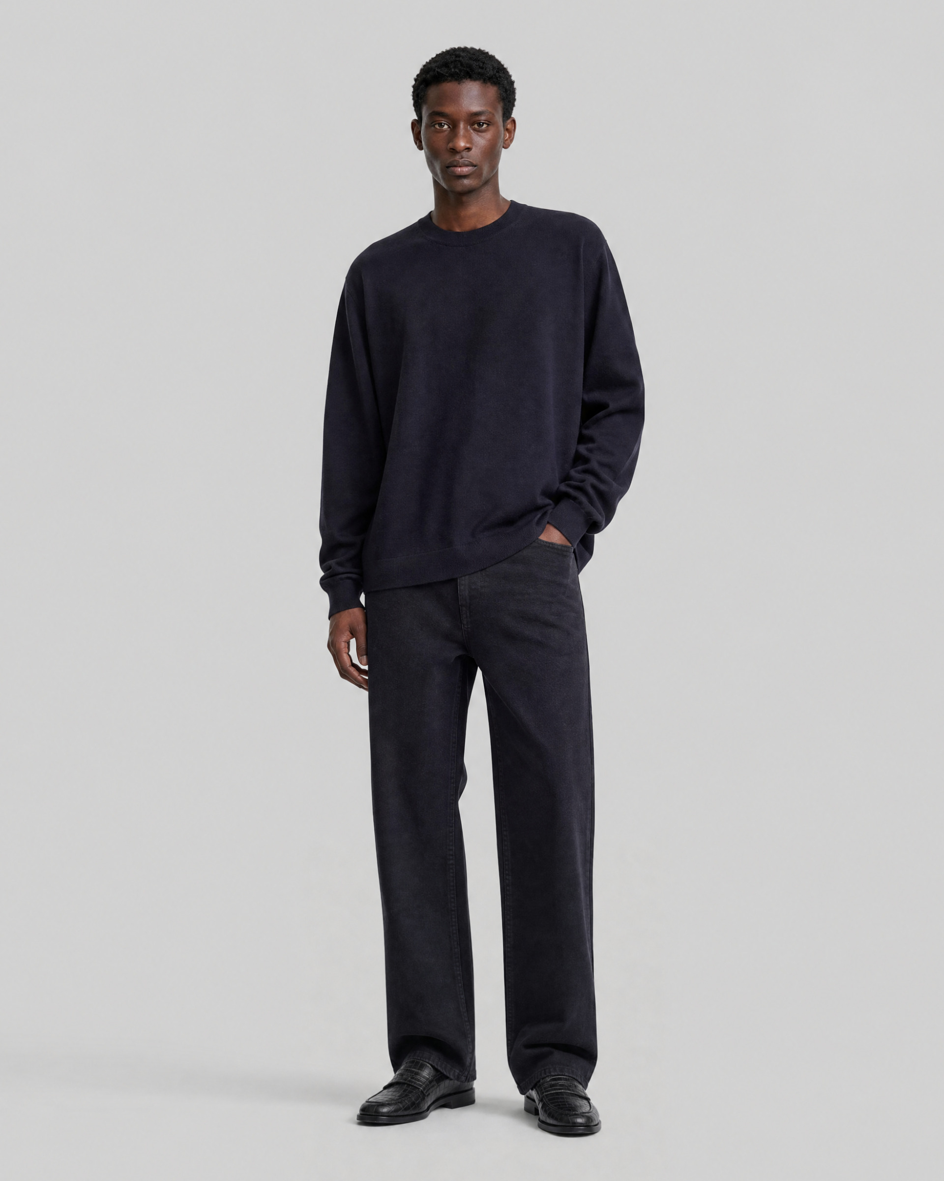 Navy Merino Wool Crew-Neck Sweater
