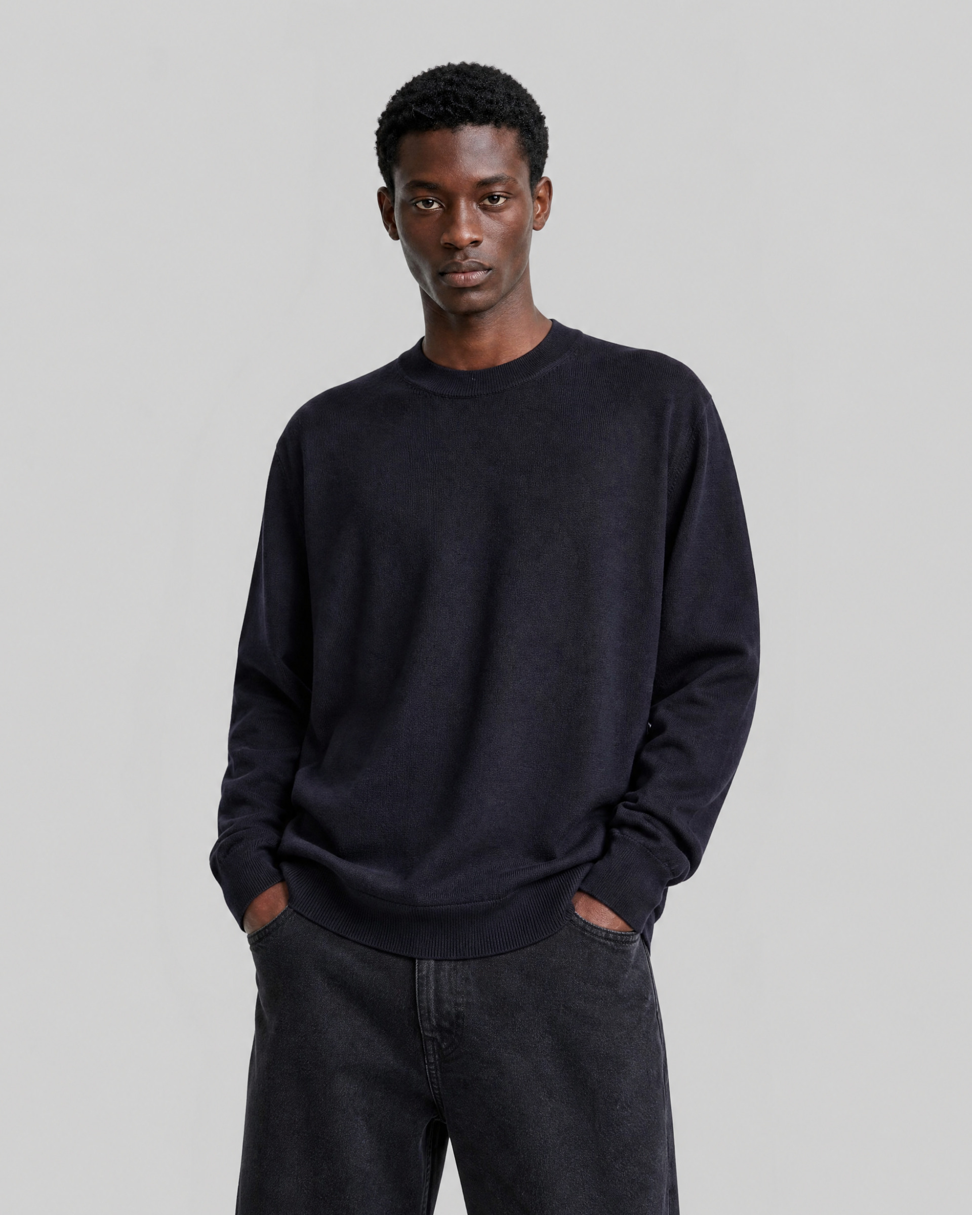 Navy Merino Wool Crew-Neck Sweater