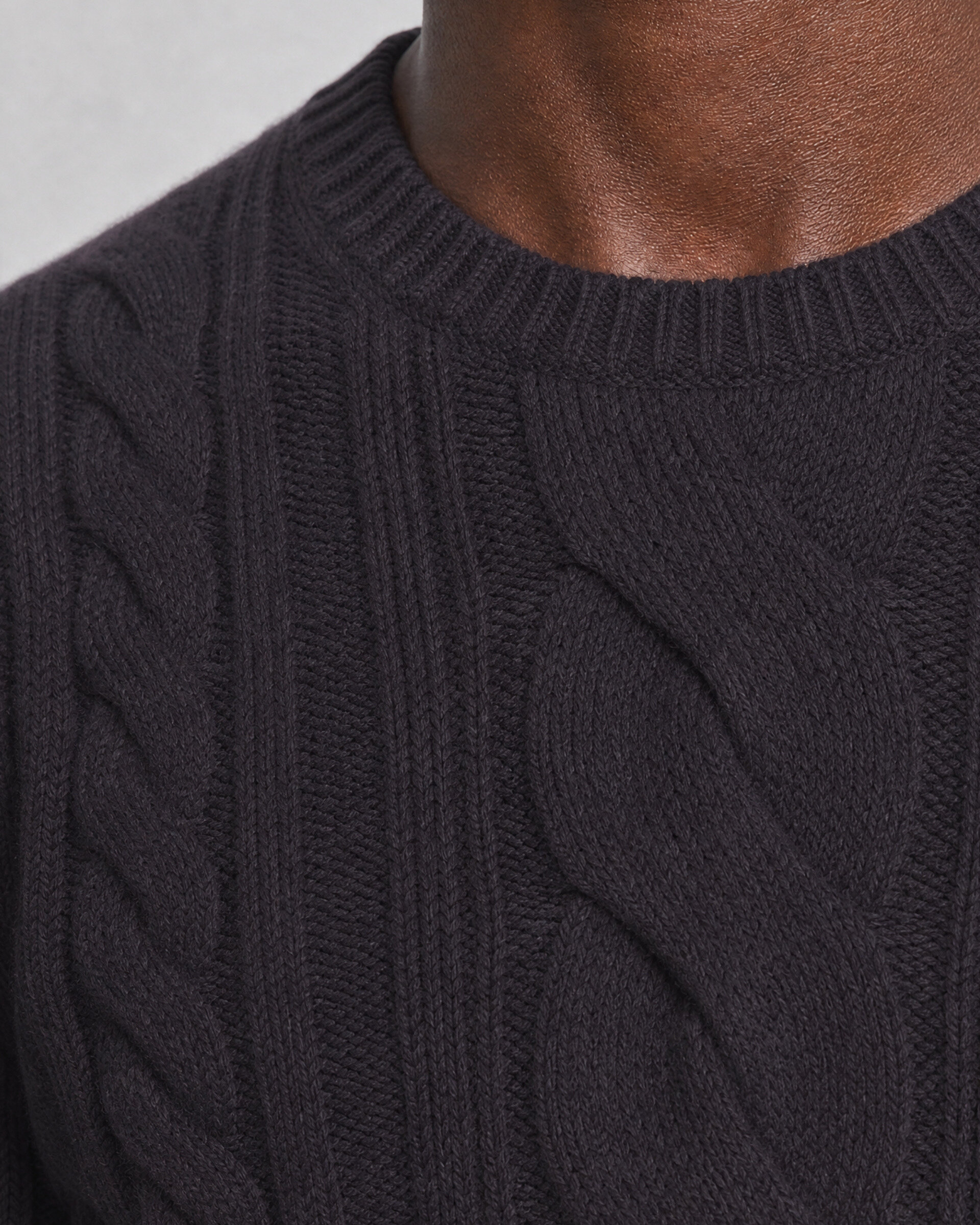 Navy Wool Cable-Knit Crew-Neck Sweater
